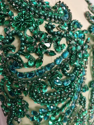 Miniatura 4 de Apliques de encaje hechos a mano con diamantes de imitación para coser en cuentas de vidrio, accesorios para ropa de vestir (verde oscuro)