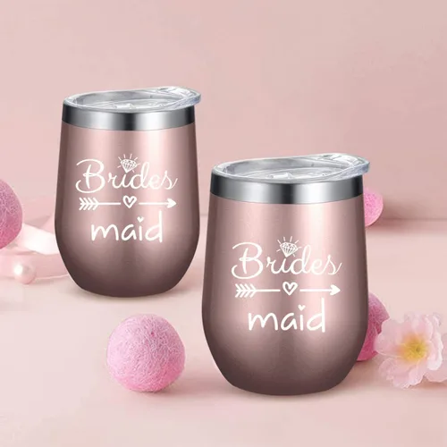 Miniatura 2 de Bride to Be - Copas de vino de acero inoxidable de 12 onzas de Bride Tribe Regalos de boda de compromiso, tazas de damas de honor, suministros