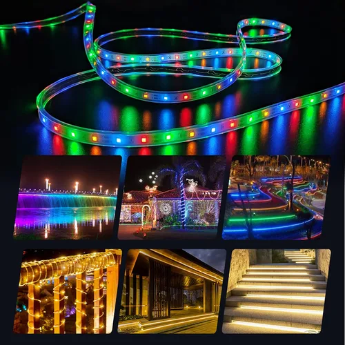 Miniatura 8 de MIHEAL Tira de luces LED solares para exteriores, 16.4 pies, 280 luces LED, funciona con energía solar, tira LED que cambia de color con 8 modos