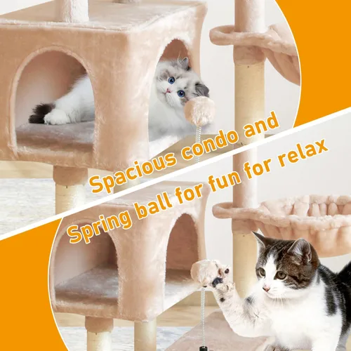 Miniatura 5 de KIYUMI - Árbol para gatos, torre para gatos, condominio con poste de rascado de sisal para gatos de interior, árbol para gatos con hamaca y juguetes