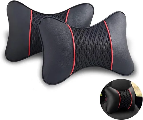 Miniatura 9 de Almohadas para el cuello del automóvil de piel sintética para ambos lados, paquete de 2 almohadas para reposacabezas de automóvil para la mayoría