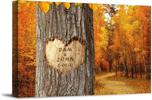 Miniatura 13 de Autumn Path - Lienzo personalizado o impresión fotográfica y obra de arte enmarcada con nombres de pareja, fecha especial en impresiones, gran