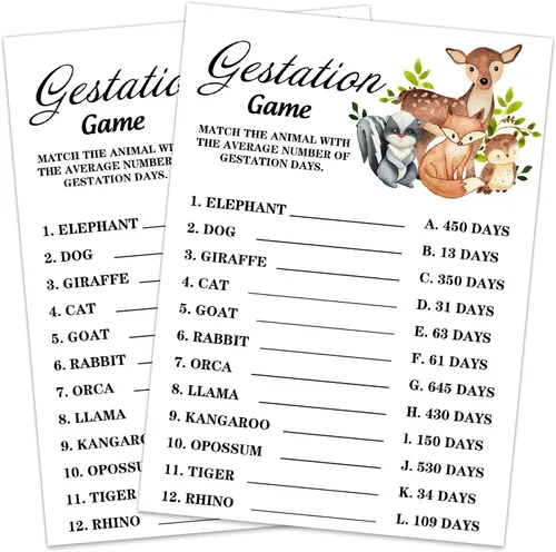 Tarjetas de juego para baby shower, tarjeta de juego de gestación de animales de safari para fiesta de baby shower, divertidas ideas de juegos de