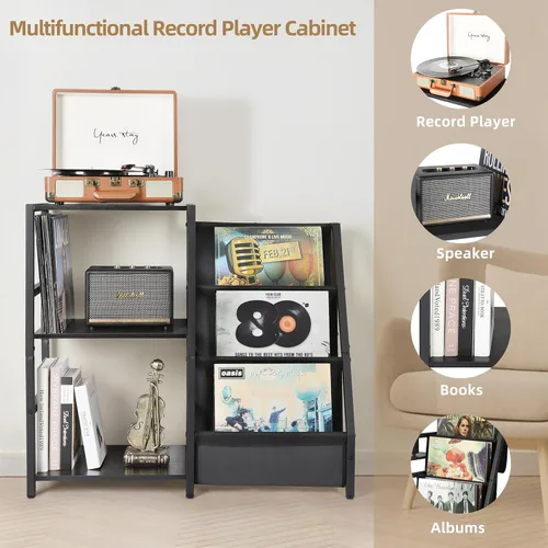 Miniatura 2 de Bikoney Soporte para Tocadiscos, Soporte para Tocadiscos con Almacenamiento de Discos de Vinilo de 3 Niveles, Mesa para Tocadiscos de Hasta 200