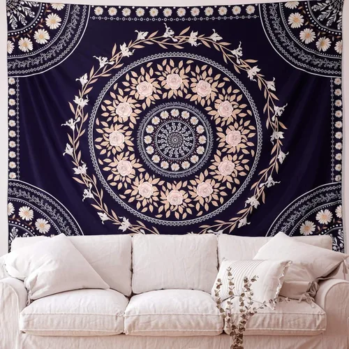 Miniatura 4 de FLY SPRAY Tapiz estético de mandala, tapices bohemios para colgar en la pared, tapiz de medallón floral de rosa oscura, arte de pared bohemio