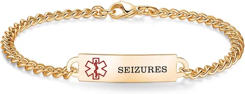 Miniatura 52 de Pulseras de identificación de alerta médica de 6.5 "-8.5" para mujeres, pulseras de emergencia médica de acero inoxidable, grabado gratuito