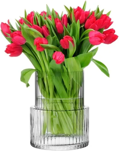 KROSNO Florero de cristal acanalado de 7.8 pulgadas - Florero de cristal transparente para flores y ramos - Vidrio sin plomo - Diseño moderno
