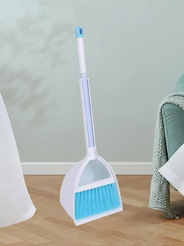 Miniatura 3 de Mini escoba y recogedor, barrido de cocina casera para niños (blanco + azul)