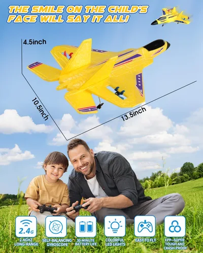 Miniatura 4 de ANTSIR Avión RC F22 RC Avión, 2. Avión de control remoto de espuma de 4 GHz con estabilizador de giroscopio, luz LED, 2 baterías recargables, fácil