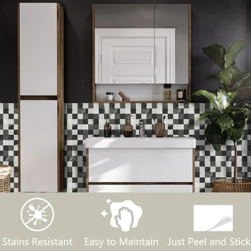 Miniatura 3 de Medley - Azulejos de PVC y aluminio de 12 x 12 pulgadas, para despegar y pegar, mármol negro y metal cepillado, paquete de 12