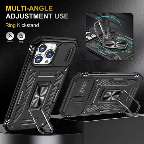 Miniatura 4 de Funda para iPhone 13 Pro con funda para cámara, con soporte de anillo para soporte, con función de montaje magnético para automóvil, para iPhone 13