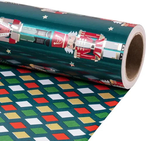 Miniatura 13 de RUSPEPA Reversible Christmas Wrapping Paper Roll, Mini Roll, Gingerbread Pinecone and Snowflake Design Gift Wrap for Christmas Presents, Winter