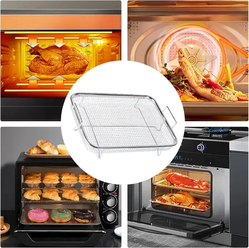 Miniatura 2 de Cesta para freidora de aire para horno: 2 cestas para freidora de aire, sartén de aire de 11.8 x 8.7 x 2.2 in, cesta de freír antiadherente, bandeja