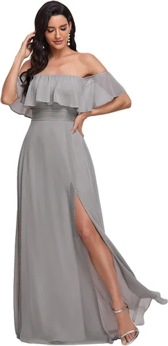 Ever-Pretty 00968 - Vestido largo de fiesta para mujer, con volantes, hombros descubiertos y abertura lateral, ideal para la playa