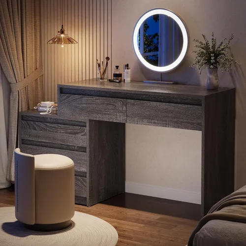 Miniatura 4 de Tribesigns Escritorio de tocador de 63 pulgadas con 5 cajones, mesa de maquillaje con armario de 3 cajones, moderno y grande para mujeres y niñas