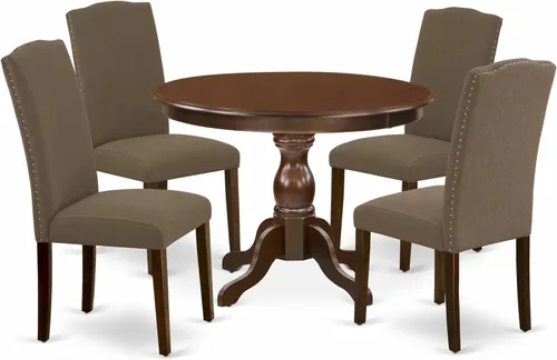 Miniatura 17 de East West Furniture HBEN3-LWH-06 - Juego de mesa de comedor de 3 piezas que contiene una mesa de comedor redonda con pedestal y 2 sillas Parsons