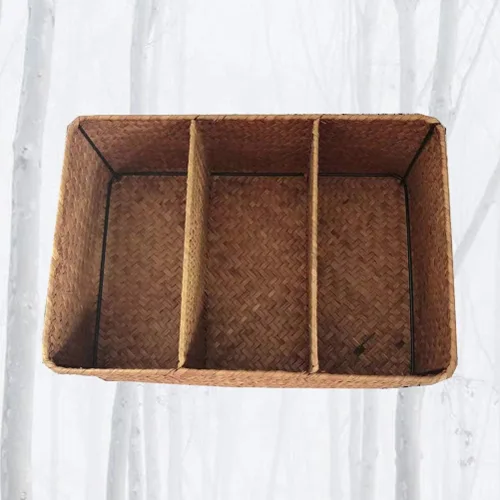 Miniatura 8 de Cesta tejida a mano de algas marinas Caja de almacenamiento tejida de 3 compartimentos para decoración de escritorio para el hogar, baño, oficina
