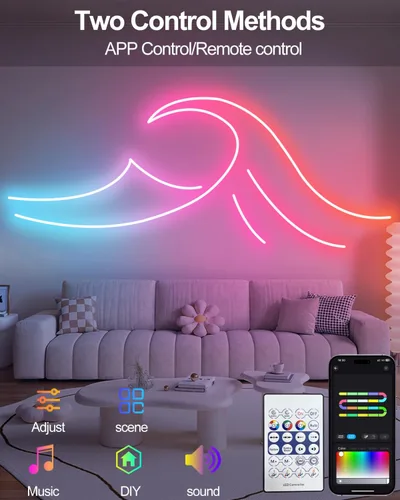 Miniatura 2 de Tira de luces de neón inteligentes USB, cuerda de luces LED de 16.4 pies, IC y RGB que cambian de color con control de aplicación, sincronización
