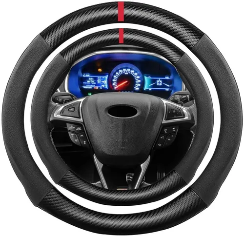 Miniatura 21 de Funda de volante de ante con fibra de carbono de K LAKEY, compatible con Porsche 718 Boxster Cayman 911 Panamera Macan Cayenne de 15 pulgadas, cuero