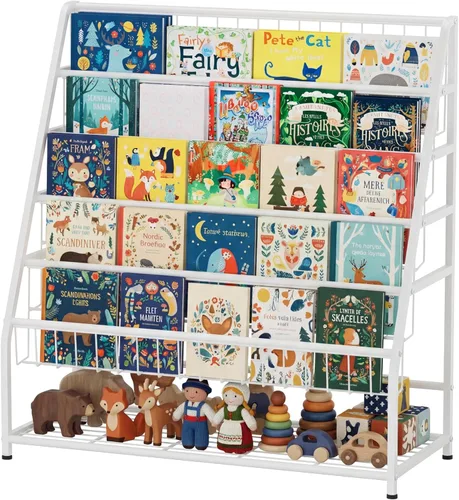 Miniatura 9 de JAQ Kids Bookshelf for Toddlers, 4-Tier Forward Facing Book Display Shelf for Nursery, Playroom & Classroom, Easy Assembly Sling Bookshelf for Small