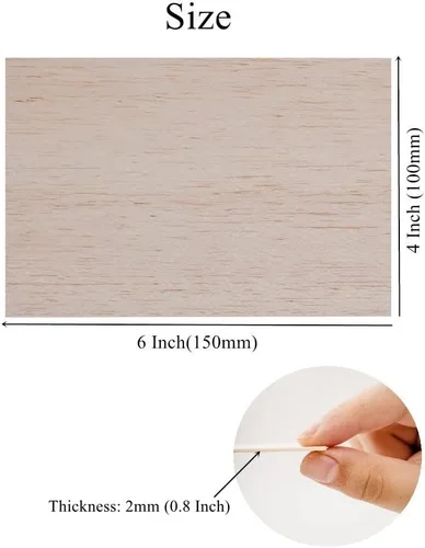 Miniatura 5 de Paquete de 12 hojas de madera de balsa de 1/12 x 4 x 6 pulgadas, hojas de madera fina sin terminar para manualidades, hacer modelos de casa, avión