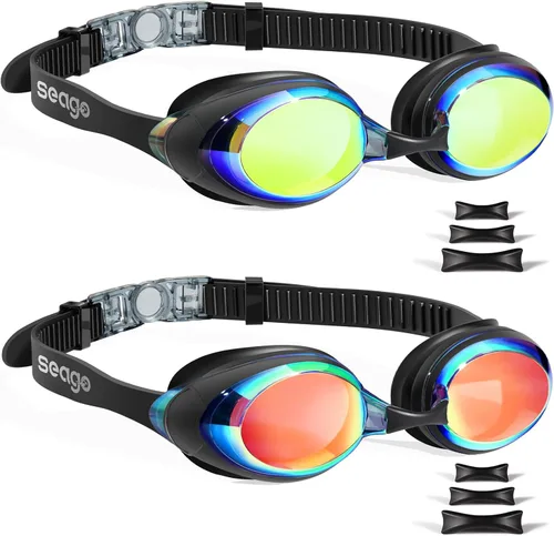 Miniatura 11 de Seago 2 Pack Swimming Goggles Anti-fog Anti-UV Silicone Swim Goggles Adult Women Men azul y dorado