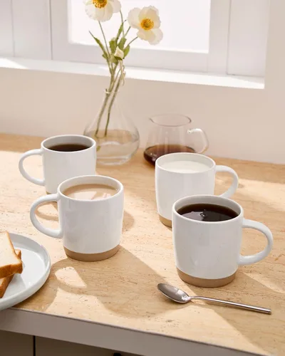 Miniatura 6 de famiware Tazas de café para 4, juego de tazas de 13 onzas, taza para beber con asa para café, té, cacao, leche, suero de la vía lechera, blanco