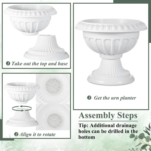 Miniatura 6 de Zhehao 1 maceta clásica de plástico para exteriores, 12 x 10 pulgadas, macetas tradicionales de pedestal para exteriores, jarrones blancos grandes