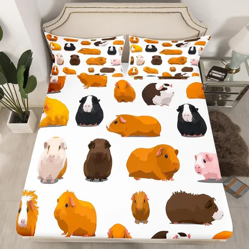 Miniatura 34 de Juego de sábanas para niños, bonito juego de ropa de cama con estampado de llama de dibujos animados y alpaca, sábana bajera ajustable para niños