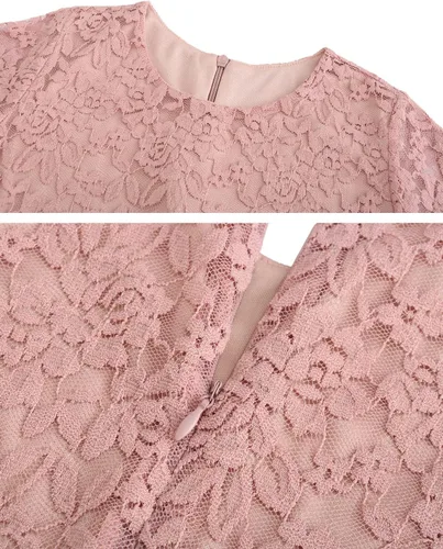 Miniatura 3 de Vestido de fiesta semiformal de encaje floral con manga 34 para niñas de 4 a 11 años