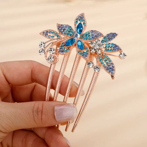 Miniatura 5 de Aimimier Peine para el cabello de cristal con hojas de flores para novia, boda, delicado, diamantes de imitación, peines laterales, horquillas