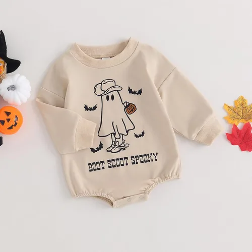 Miniatura 40 de FYBITBO Traje de Halloween para recién nacido, niña y niño, espeluznante temporada, mameluco con burbujas para otoño, Halloween, ropa de bebé
