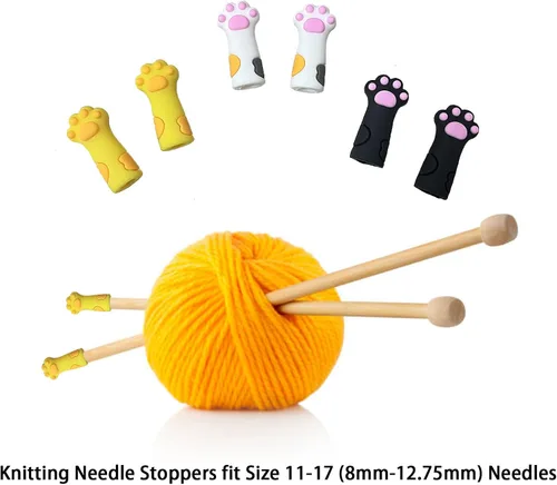 Miniatura 6 de SPANSEE 6 uds. Protectores de Puntas de Agujas de Tejer con Forma de Pata de Gato, Protectores de Puntas de Agujas de Tejer, Detenedor de Puntos, 6
