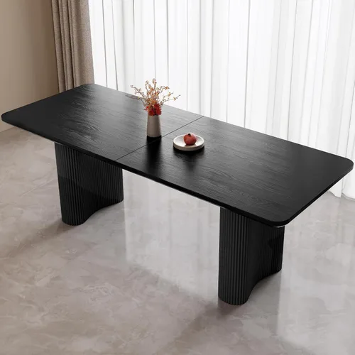 Miniatura 10 de Mesa de comedor rectangular de 78.97 pulgadas, mesa de cocina moderna con patas onduladas, mesa de comedor para el hogar para cocina, bar, Blanco
