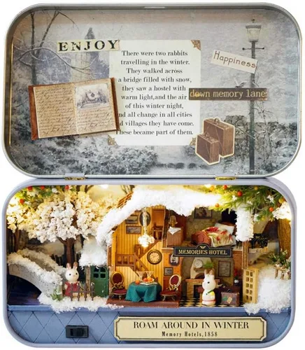 DIY miniatura hecho a mano, con caja de luz LED, teatro, viejos tiempos, trilogía de buen tiempo, baterías enviadas para viajes, tema, casa de