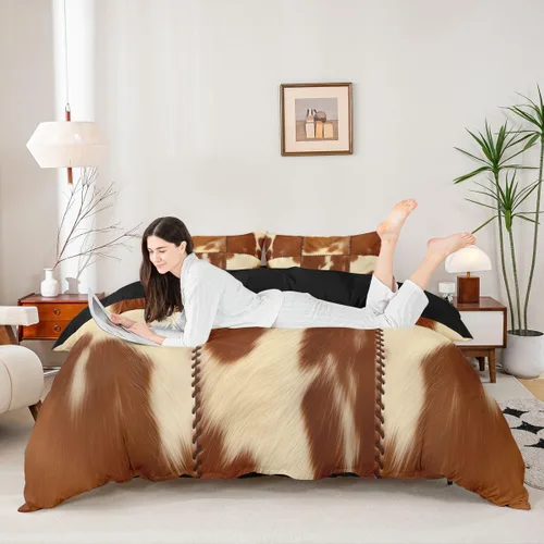 Miniatura 3 de Juego de ropa de cama con estampado de piel de vaca para niños, juego de funda de edredón con patrón de piel de vaca, juego de funda de edredón