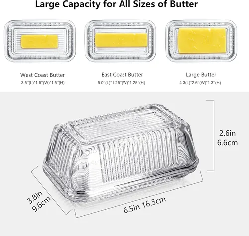 Miniatura 2 de Mantequillera de cristal transparente con tapa para encimera, plato de mantequilla de cristal de 6.5 pulgadas con tapa, bandeja de mantequilla