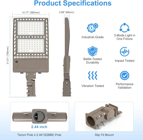 Miniatura 9 de Paquete de 2 luces LED de estacionamiento de 320 W, 48,000 lm, listado por UL, 320 W, 256 W, 192 W, ajustable, caja de zapatos, luz de poste