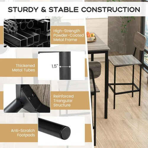 Miniatura 3 de KOTEK Juego de mesa de comedor de 5 piezas, mesa de cocina industrial y sillas para 4, juego de comedor que ahorra espacio con taburetes de bar