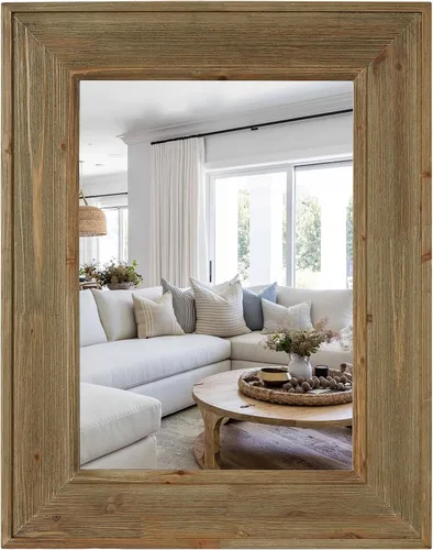 Miniatura 14 de WallBeyond Espejo de Pared de Ratán Rectangular, Espejo de Ratán de 32 X 44 Pulgadas con Marco de Madera para Decoración de Pared, Baño, Sala