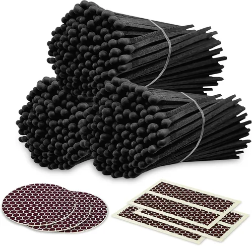 Miniatura 22 de 4" Fósforos Todos Negros en un Frasco + Adhesivos de Mechero Incluidos 100 Fósforos Negros con Punta Negra Decorativos y Seguros con Soporte