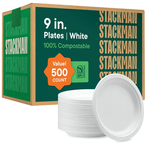 Miniatura 10 de Platos de papel 100 % compostables de 7 pulgadas, 1000 unidades, platos de postre resistentes, bagazo sin blanquear de color blanco natural, platos