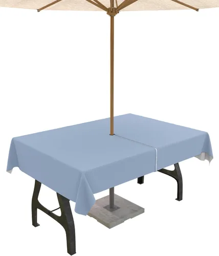 Miniatura 69 de QueenKer Mantel de exterior verde oliva con agujero para sombrilla y cremallera, mantel de color sólido para mesas cuadradas, colección de mesa