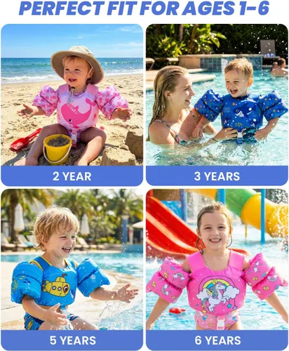 Miniatura 7 de Gogokids 2-in-1 Toddler Swim Vest Pool Floaties for Kids[CPC Certified & Remove Crotch Strap]Puddle Float Jumper 24-66 Pounds, Toddler Arm Floaties