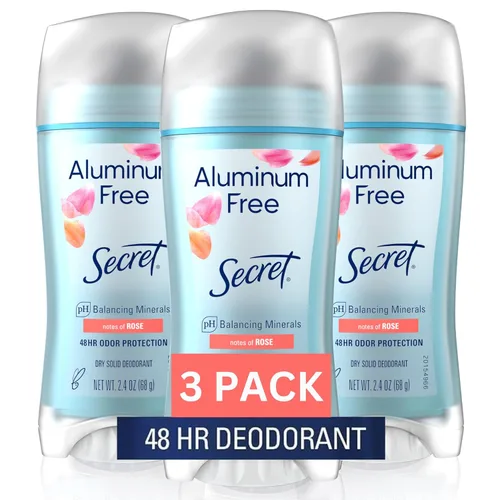 Desodorante Secret sin aluminio para mujeres, protección contra olores de 48 horas, libre de parabenos, colorantes, talco y bicarbonato de sodio,