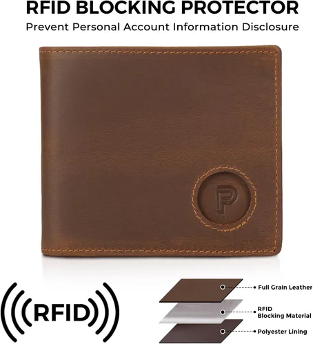 Miniatura 17 de Polare - Cartera plegable de piel de caballo loco natural para hombre, con bloqueo RFID