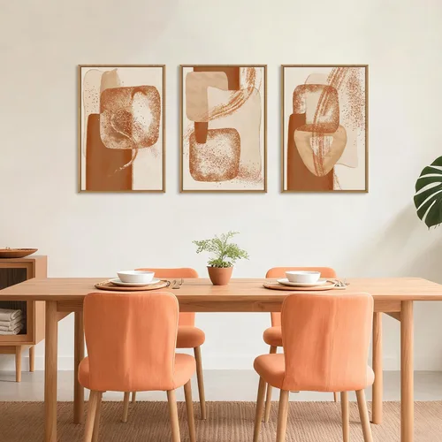 Miniatura 3 de Celestdeco Juego de arte de pared en lienzo abstracto y neutro grande con marco naranja, moderno y minimalista para pared, diseño geométrico bohemio