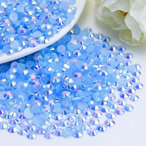 2000 piezas de brillantes de resina con parte trasera plana de 4 mm, brillantes de resina de gel AB azul claro/azul cielo para tazas, botellas, Azul