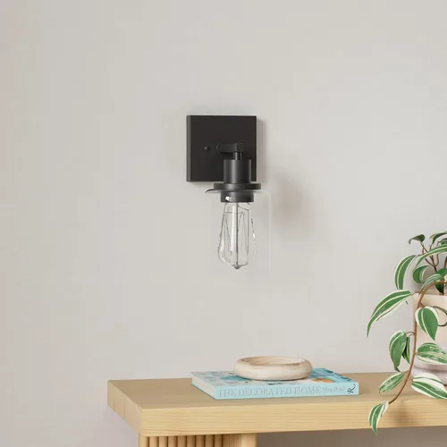 Miniatura 2 de Licperron Juego de dos apliques de pared negros para tocador, modernos apliques de iluminación de pared con pantalla de vidrio transparente