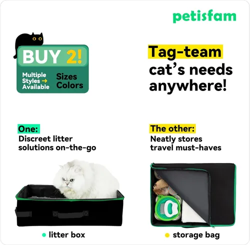 Miniatura 5 de Arenero portátil de viaje para gatos con tapa para contener arena y olor. Fácil de transportar, limpiar y almacenar. Ideal para viajes en auto, Negro